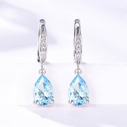 Women's Droplet Gemstone Sterling Silver Platinum Plated Earrings