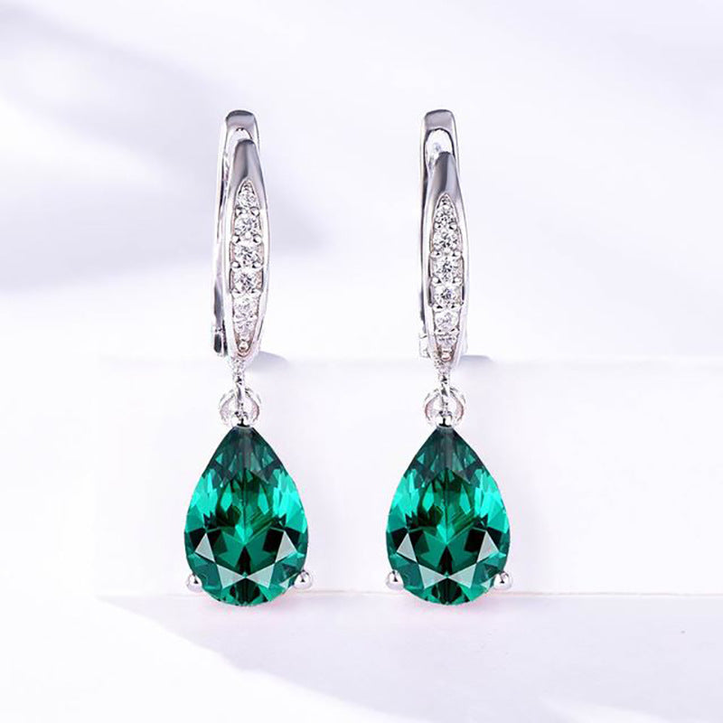 Women's Droplet Gemstone Sterling Silver Platinum Plated Earrings