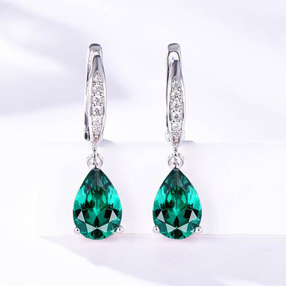 Women's Droplet Gemstone Sterling Silver Platinum Plated Earrings