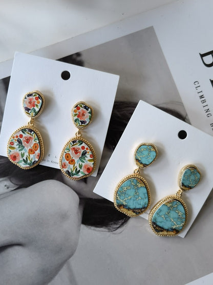 Fashion Exaggerated Water Drop Oval Flower Stud Earrings