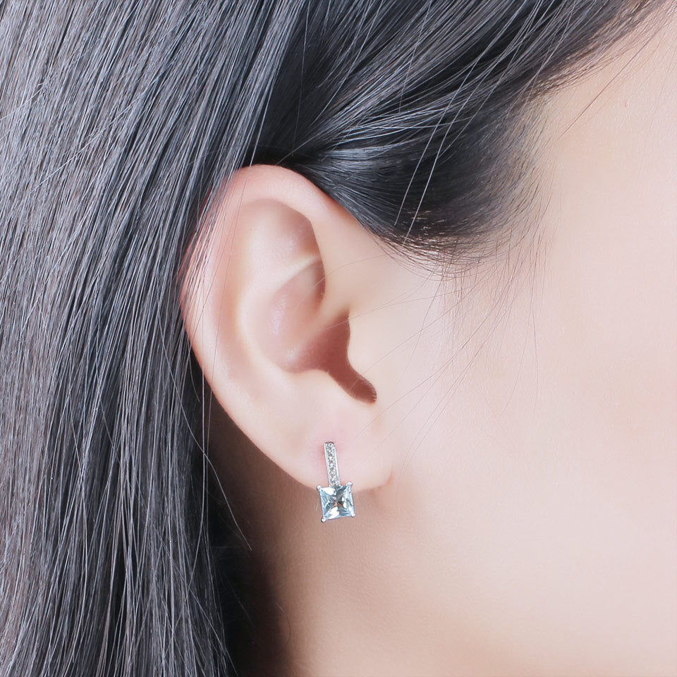 925 Silver Earrings Simple Square Sky Blue Topaz Earrings