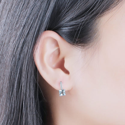 925 Silver Earrings Simple Square Sky Blue Topaz Earrings