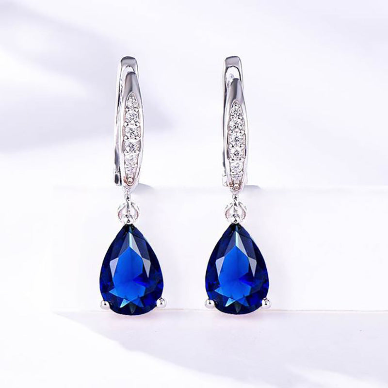 Women's Droplet Gemstone Sterling Silver Platinum Plated Earrings