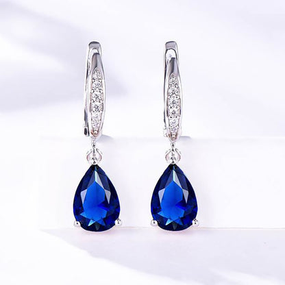 Women's Droplet Gemstone Sterling Silver Platinum Plated Earrings