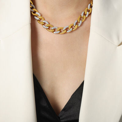 Collier à grosse chaîne en acier titane et zircon
