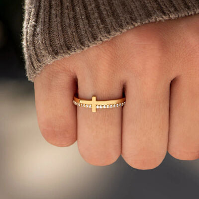 Bague croix en argent sterling 925 et zircon
