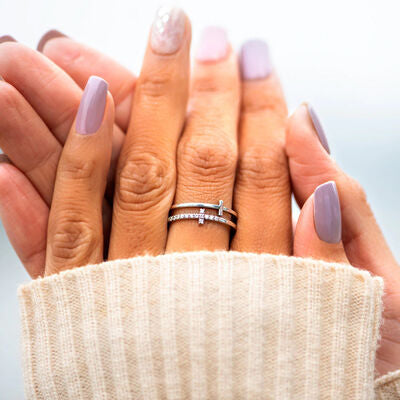 Bague double croix en argent sterling 925