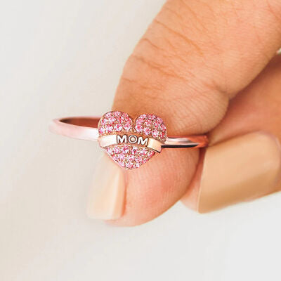 Bague gravée en argent sterling 925 en forme de cœur MOM