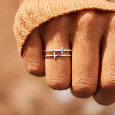 Bague double croix en argent sterling 925