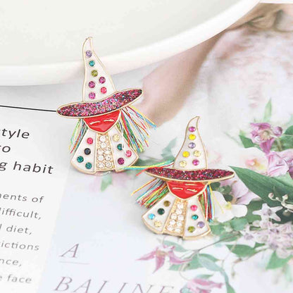 Boucles d'oreilles sorcière en alliage de strass