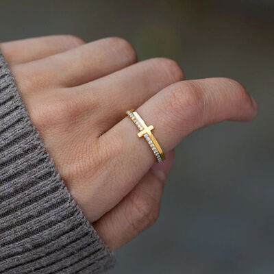 Bague croix en argent sterling 925 et zircon